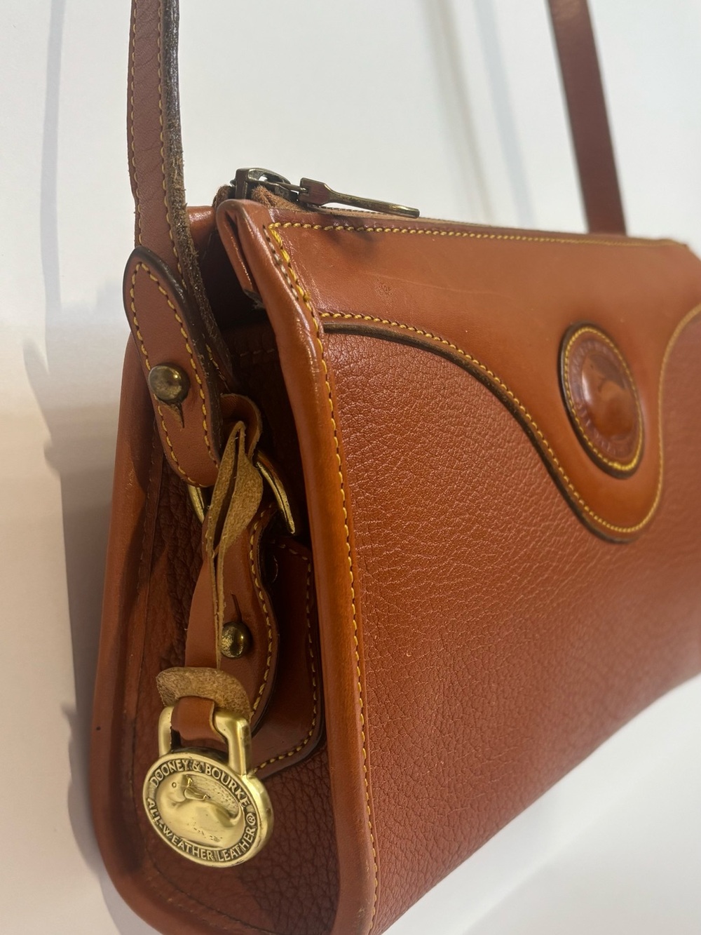 Vintage Dooney & Bourke Chestnut Brown Leather Crossbody with Brass Hardware